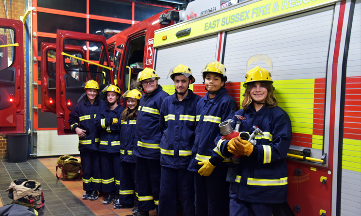Fire Cadets with a fire engine